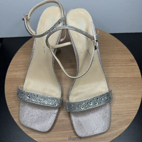Betsey Johnson Flare Sparkly Rhinestone Square Toe Heels Silver Sandals Size 8.5 - Picture 3 of 8